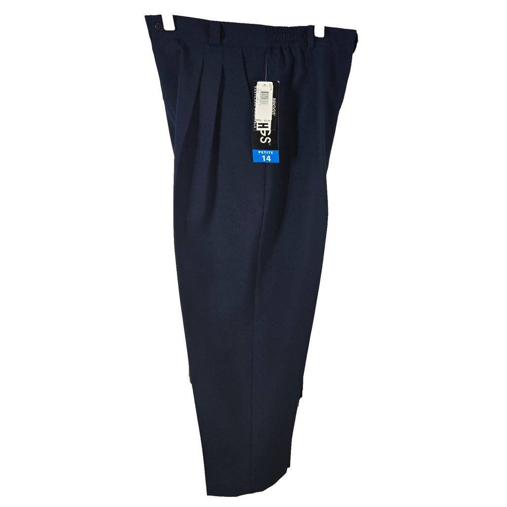 Briggs Women's Pants Navy Blue Size 14 Petite Stretchy Front Pleats &Crease NWT